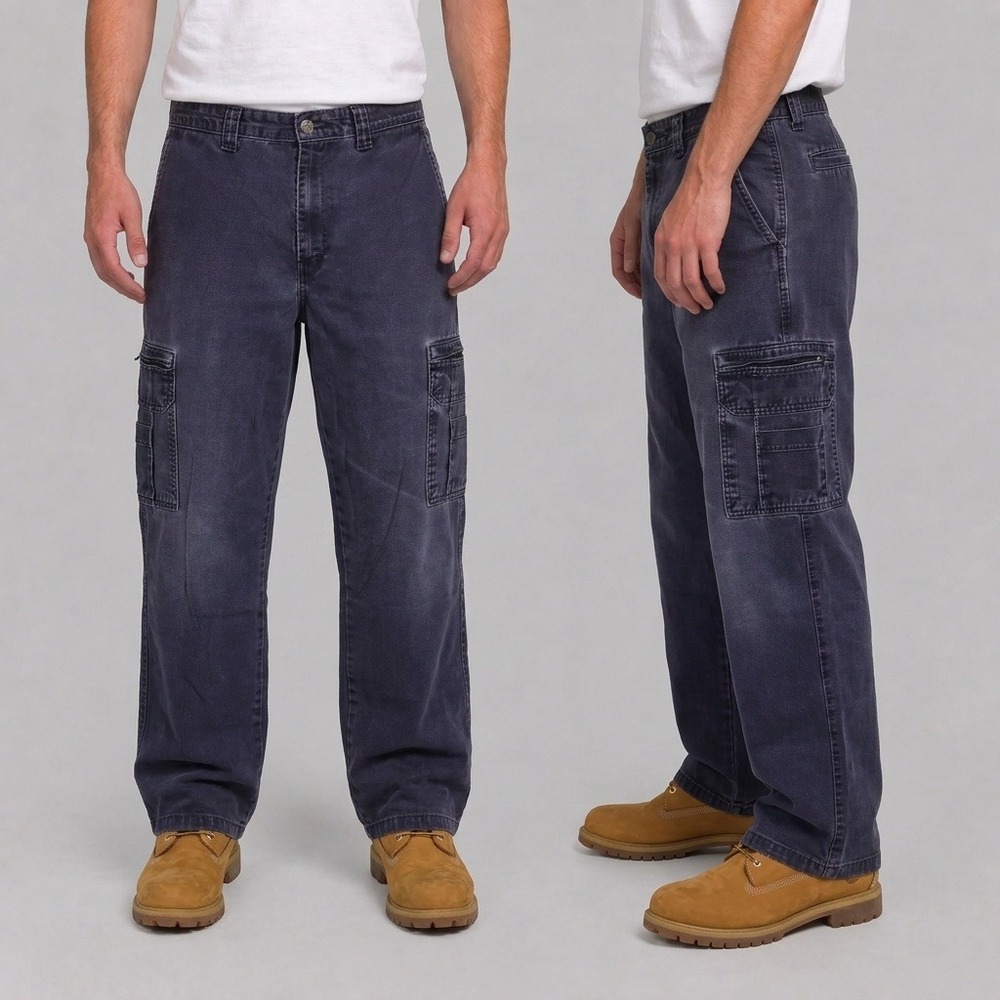 Dickies Mens Faded Navy Blue Cotton Cargo Pants Straight Leg Workwear LP337NV